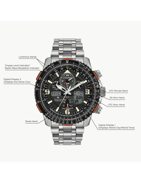 Reloj Aviador Titanio Radiocontrol Citizen Promaster Skyhawk JY8108-53E 45mm Hora Atómica cristal de zafiro