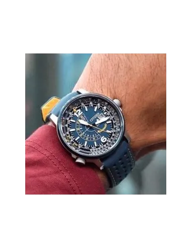 Reloj Aviador hombre Citizen Promaster Nighthawk Blue Angels BJ7007-02L dial azul 42mm correa de cuero 200m