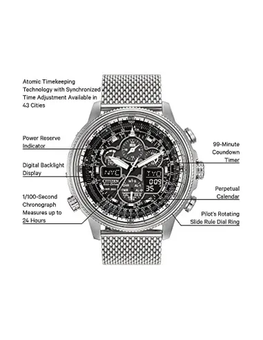 Reloj Hombre Citizen Promaster NaviHawk JY8030-83E Chrono AT Black Dial Mesh Band Men's Watch