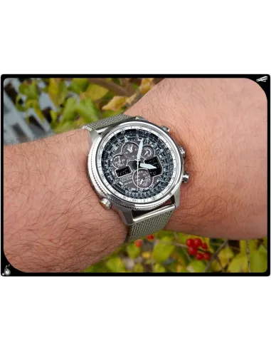 Reloj Hombre Citizen Promaster NaviHawk JY8030-83E Chrono AT Black Dial Mesh Band Men's Watch