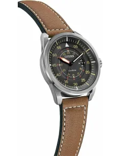 Reloj Aviador hombre Citizen Ecodrive AW1361-10H 45mm dial gris oscuro correa de cuero 100m WR 2