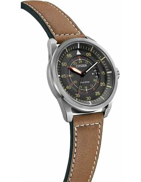 Reloj Aviador hombre Citizen Ecodrive AW1361-10H 45mm dial gris oscuro correa de cuero 100m WR