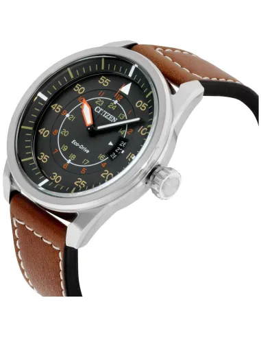 Reloj Aviador hombre Citizen Ecodrive AW1361-10H 45mm dial gris oscuro correa de cuero 100m WR