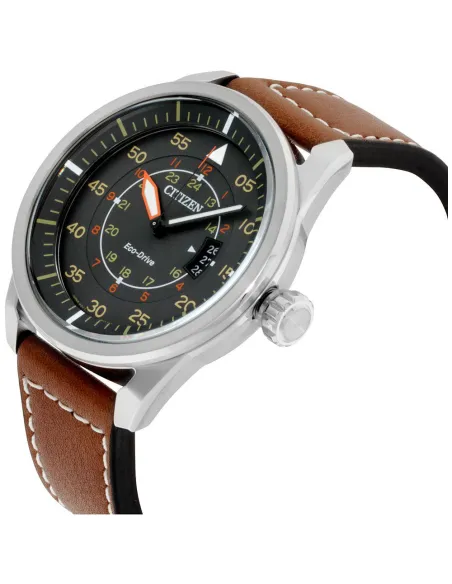Reloj Aviador hombre Citizen Ecodrive AW1361-10H 45mm dial gris oscuro correa de cuero 100m WR