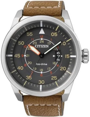 Reloj Aviador hombre Citizen Ecodrive AW1361-10H 45mm dial gris oscuro correa de cuero 100m WR
