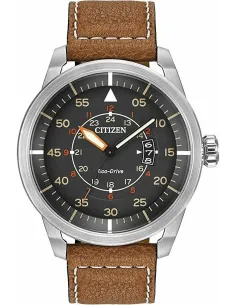 Reloj Aviador hombre Citizen Ecodrive AW1361-10H 45mm dial gris oscuro correa de cuero 100m WR