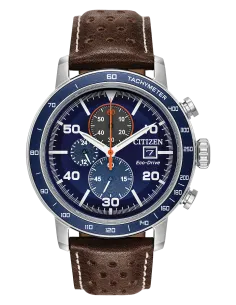 Reloj hombre Citizen Ecodrive Brycen CA0648-09L 44mm dial azul correa de cuero Taquímetro 100m