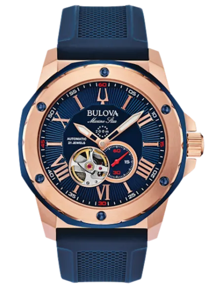 Reloj automático hombre Bulova Marine Star 98A227 44mm 200m WR correa de goma