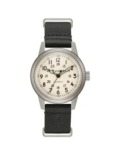 Reloj automático hombre Bulova Hack 96A246 38mm dial beige correa de cuero 30m WR Agujas y marcadores luminosos
