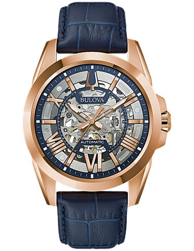 Reloj automático hombre Bulova Sutton 97A161 43mm dial plata correa de cuero 100m WR