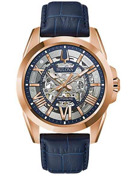 Reloj automático hombre Bulova Sutton 97A161 43mm dial plata correa de cuero 100m WR