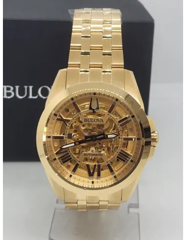 Reloj automático hombre Bulova Sutton 97A162 42mm Cristal de Zafiro PVD Dorado correa de acero 100m WR