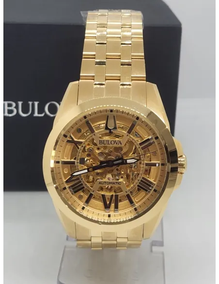 Reloj automático hombre Bulova Sutton 97A162 42mm Cristal de Zafiro PVD Dorado correa de acero 100m WR