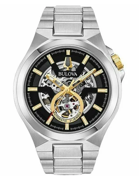 Reloj automático hombre Bulova Maquina 98A224 46mm Cristal de zafiro 100m WR correa de acero