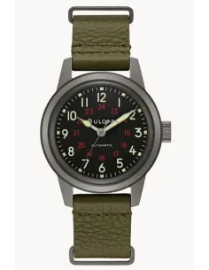 Reloj automático hombre Bulova Hack Military 98A255 38mm dial negro correa de tela 30m WR
