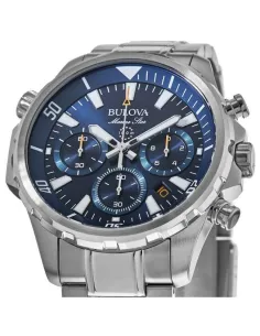 reloj deportivo hombre Bulova Marine Star 96B256 43mm dial azul 100m WR correa de acero Cronógrafo 2