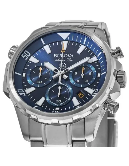 reloj deportivo hombre Bulova Marine Star 96B256 43mm dial azul 100m WR correa de acero Cronógrafo