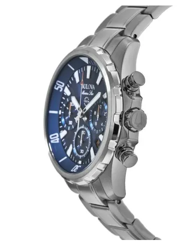 reloj deportivo hombre Bulova Marine Star 96B256 43mm dial azul 100m WR correa de acero Cronógrafo