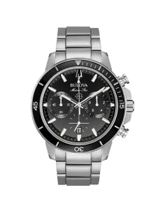 reloj deportivo hombre Bulova Marine Star 96B272 45mm dial negro 200m WR correa de acero Cronógrafo