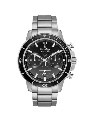 reloj deportivo hombre Bulova Marine Star 96B272 45mm dial negro 200m WR correa de acero Cronógrafo