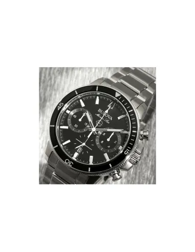 reloj deportivo hombre Bulova Marine Star 96B272 45mm dial negro 200m WR correa de acero Cronógrafo