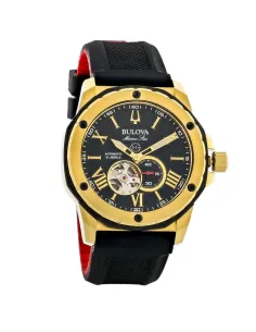 reloj automático hombre Bulova Marine Star 98A272 45mm dial negro 200m WR correa de goma