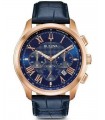 reloj deportivo hombre Bulova Wilton 97B170 45.5mm dial azul Cronógrafo  30m WR correa de cuero