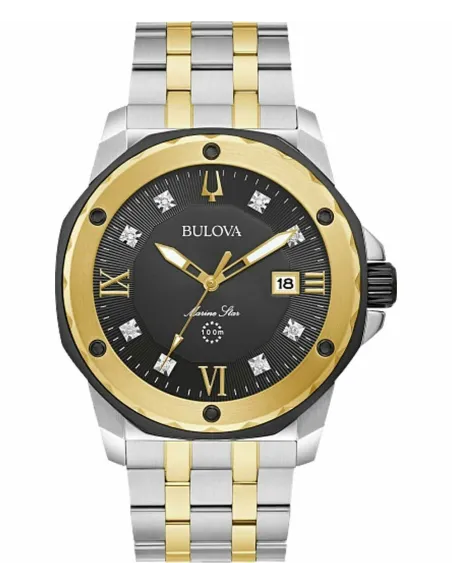 reloj hombre Bulova Marine Star 98D175 44mm dial negro 100m Water resist correa de acero