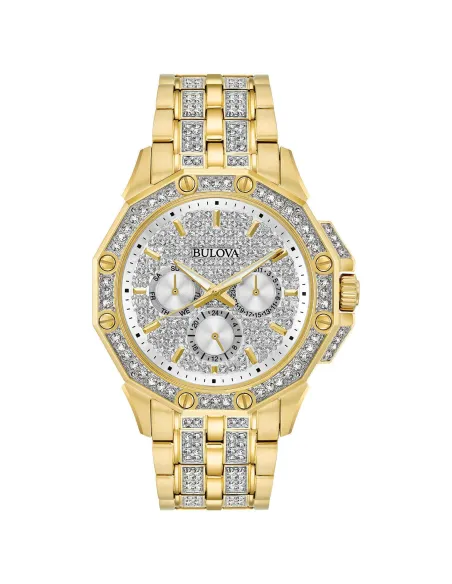 reloj hombre Bulova Crystal Octava Pave Dial 98C126 41.7mm Cuarzo correa de acero 30m WR