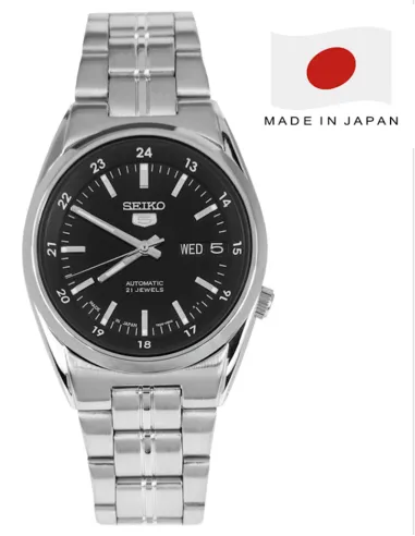 Reloj automático hombre Seiko 5 SNK567J1 dial negro 36mm 30m WR correa de acero