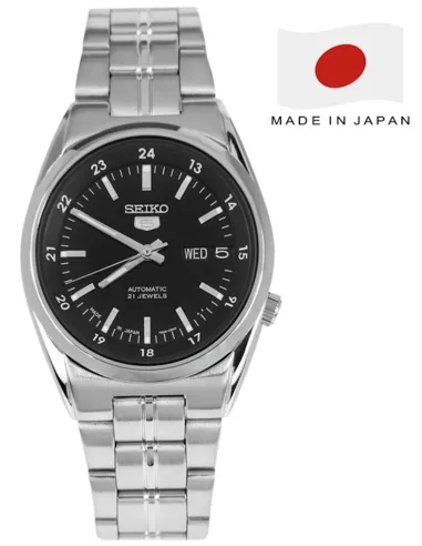 Reloj automático hombre Seiko 5 SNK567J1 dial negro 36mm 30m WR correa de acero