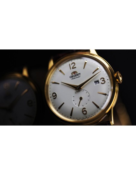 reloj hombre automático Orient Bambino RA-AP0004S white gold correa cuero