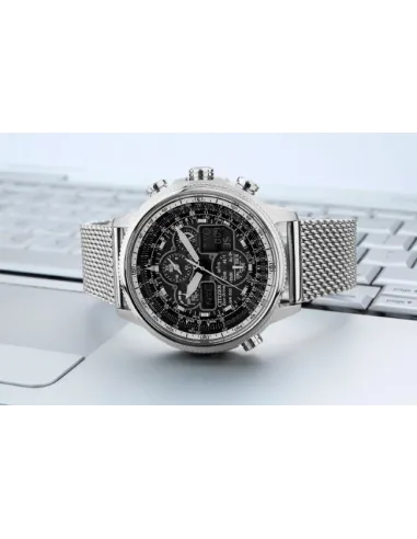 Reloj Hombre Citizen Promaster NaviHawk JY8030-83E Chrono AT Black Dial Mesh Band Men's Watch
