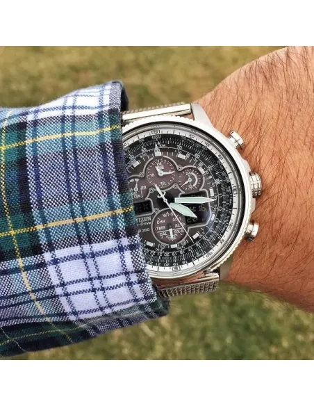 Reloj Hombre Citizen Promaster NaviHawk JY8030-83E Chrono AT Black Dial Mesh Band Men's Watch