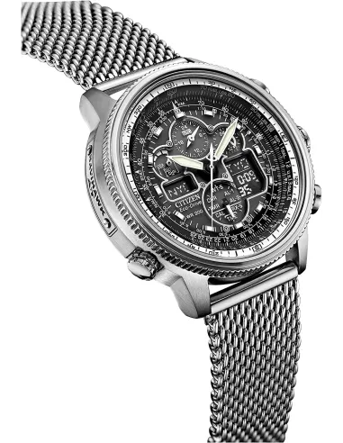 Reloj Hombre Citizen Promaster NaviHawk JY8030-83E Chrono AT Black Dial Mesh Band Men's Watch