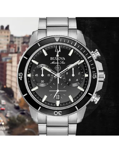 reloj deportivo hombre Bulova Marine Star 96B272 45mm dial negro 200m WR correa de acero Cronógrafo