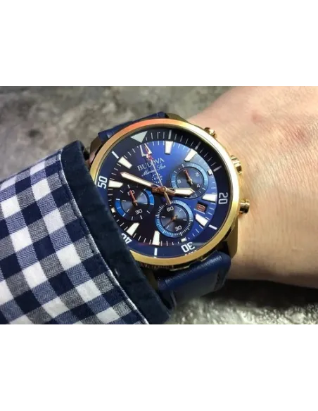 Reloj hombre Bulova Marine Star 97B168 Cuarzo 43mm correa de cuero 100m WR