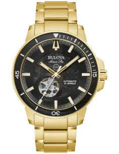 reloj automático hombre Bulova Marine Star 97A174 45mm 200m WR correa de acero PVD dorado