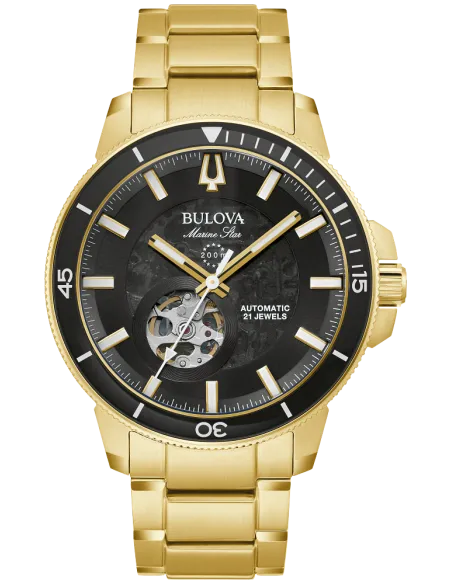 reloj automático hombre Bulova Marine Star 97A174 45mm 200m WR correa de acero PVD dorado