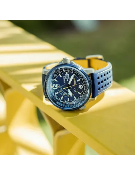 Reloj Aviador hombre Citizen Promaster Nighthawk Blue Angels BJ7007-02L dial azul 42mm correa de cuero 200m