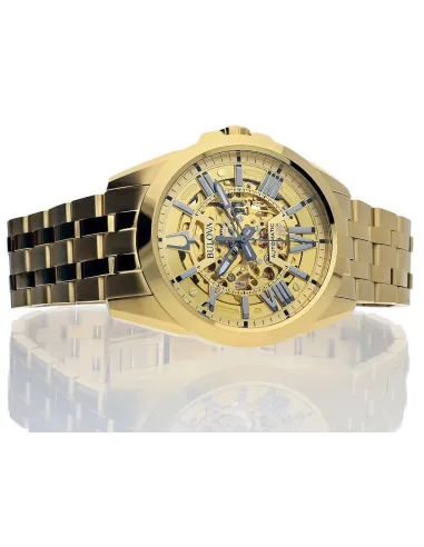 Reloj automático hombre Bulova Sutton 97A162 42mm Cristal de Zafiro PVD Dorado correa de acero 100m WR