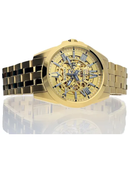 Reloj automático hombre Bulova Sutton 97A162 42mm Cristal de Zafiro PVD Dorado correa de acero 100m WR