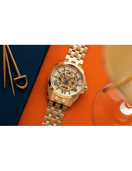 Reloj automático hombre Bulova Sutton 97A162 42mm Cristal de Zafiro PVD Dorado correa de acero 100m WR