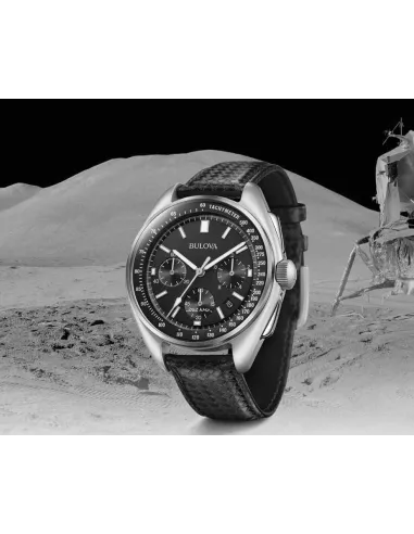 Reloj hombre Bulova 96B251 Special Edition Moon Apollo Lunar Pilot Chronograph dial negro 30m WR correa de cuero