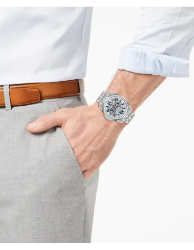 Reloj automático hombre Bulova Sutton 96A187 43mm azul / plata Skeleton 100m WR correa de acero
