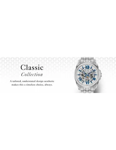 Reloj automático hombre Bulova Sutton 96A187 43mm azul / plata Skeleton 100m WR correa de acero