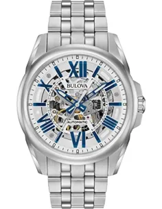 Reloj automático hombre Bulova Sutton 96A187 43mm azul / plata Skeleton 100m WR correa de acero