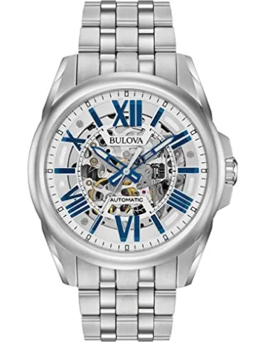 Reloj automático hombre Bulova Sutton 96A187 43mm azul / plata Skeleton 100m WR correa de acero