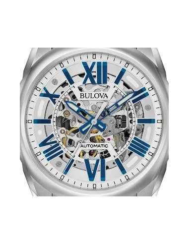 Reloj automático hombre Bulova Sutton 96A187 43mm azul / plata Skeleton 100m WR correa de acero