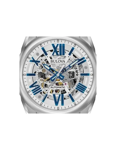 Reloj automático hombre Bulova Sutton 96A187 43mm azul / plata Skeleton 100m WR correa de acero